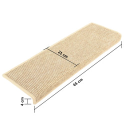 Tapis d'escalier autocollants 15 pcs 65x21x4 cm Beige clair