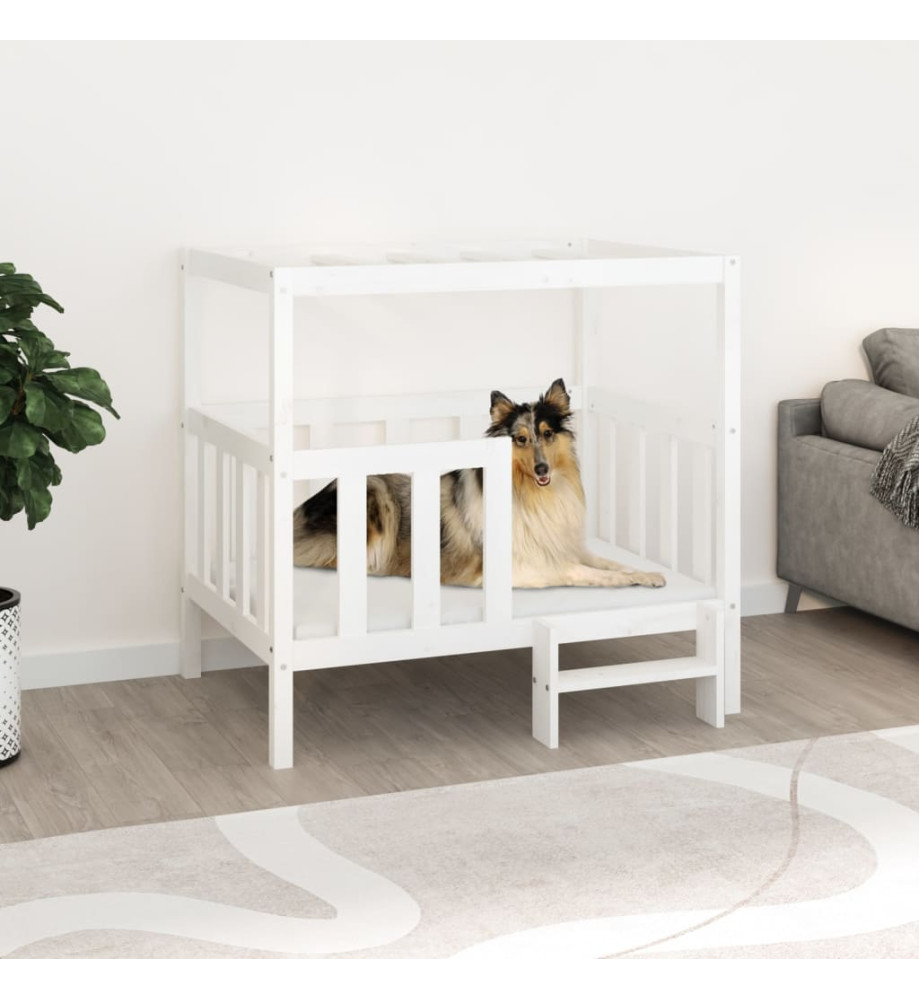 Lit pour chien Blanc 105,5x83,5x100 cm Bois de pin solide