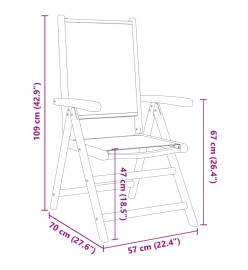 Chaises inclinables de jardin lot de 8 tissu et bois massif