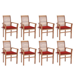 Chaises à dîner 8 pcs avec coussins rouge Bois de teck solide