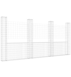 Panier de gabion en forme de U avec 4 poteaux Fer 380x20x200 cm