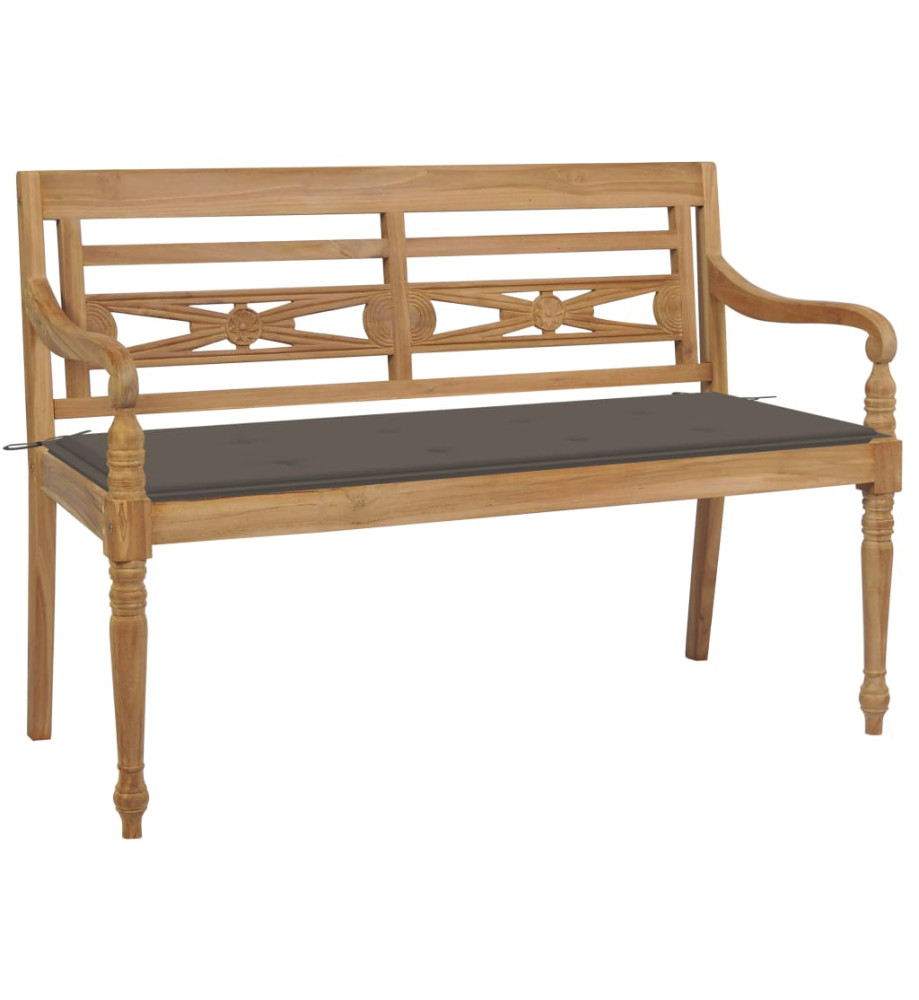 Banc Batavia avec coussin taupe 120 cm Bois de teck massif Banc Batavia avec coussin taupe 120 cm Bois de teck massif