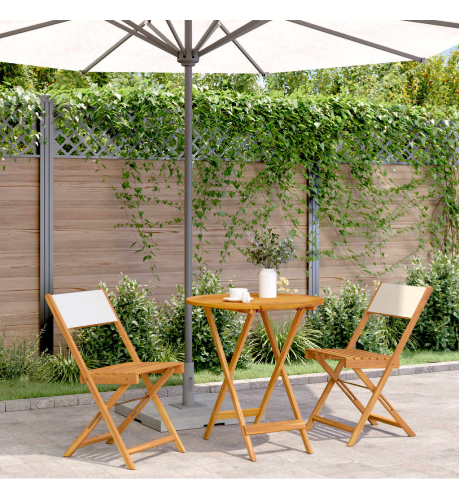 Ensemble de bistro 3 pcs blanc crème tissu et bois massif Ensemble de bistro 3 pcs blanc crème tissu et bois massif
