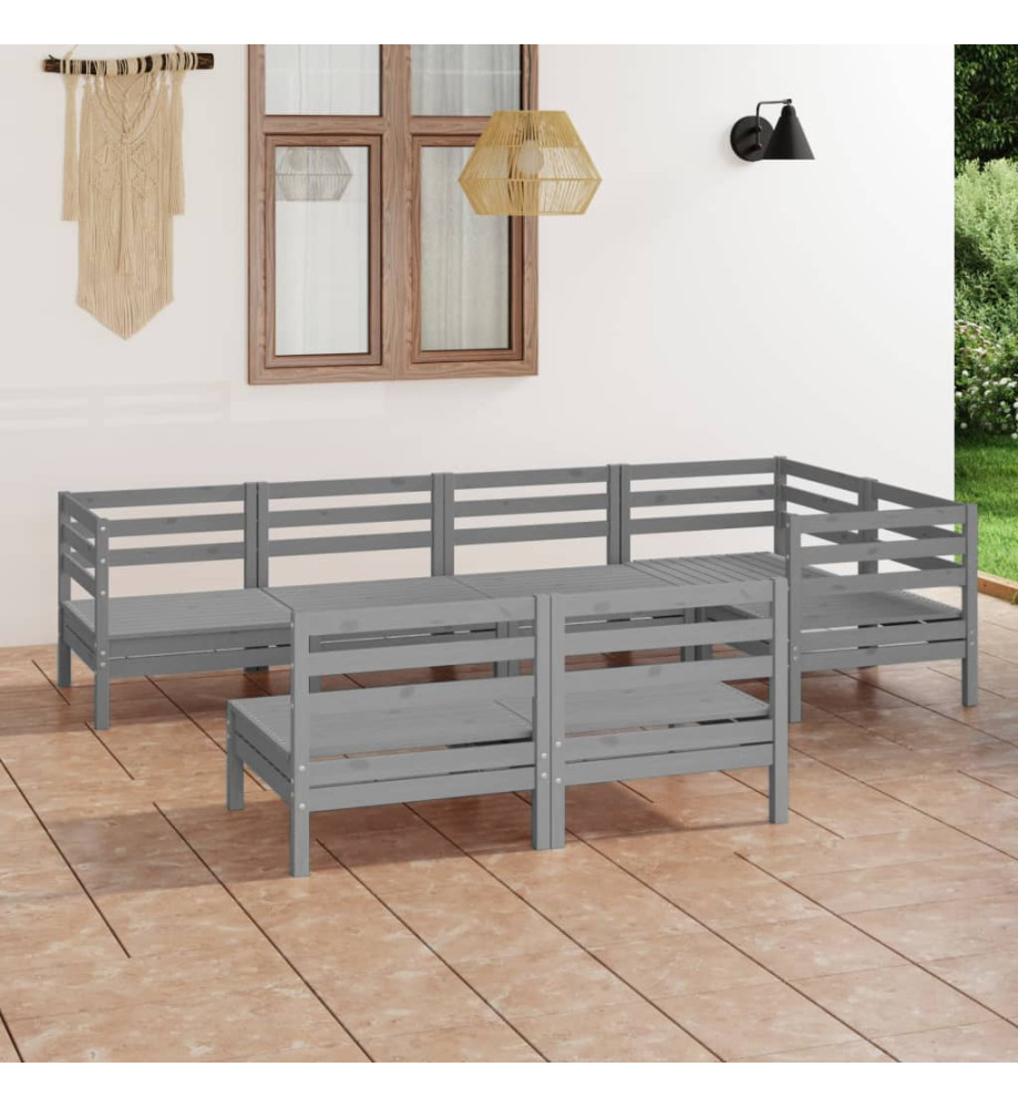 Salon de jardin 7 pcs Bois de pin massif Gris