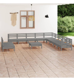 Salon de jardin 12 pcs Bois de pin massif Gris