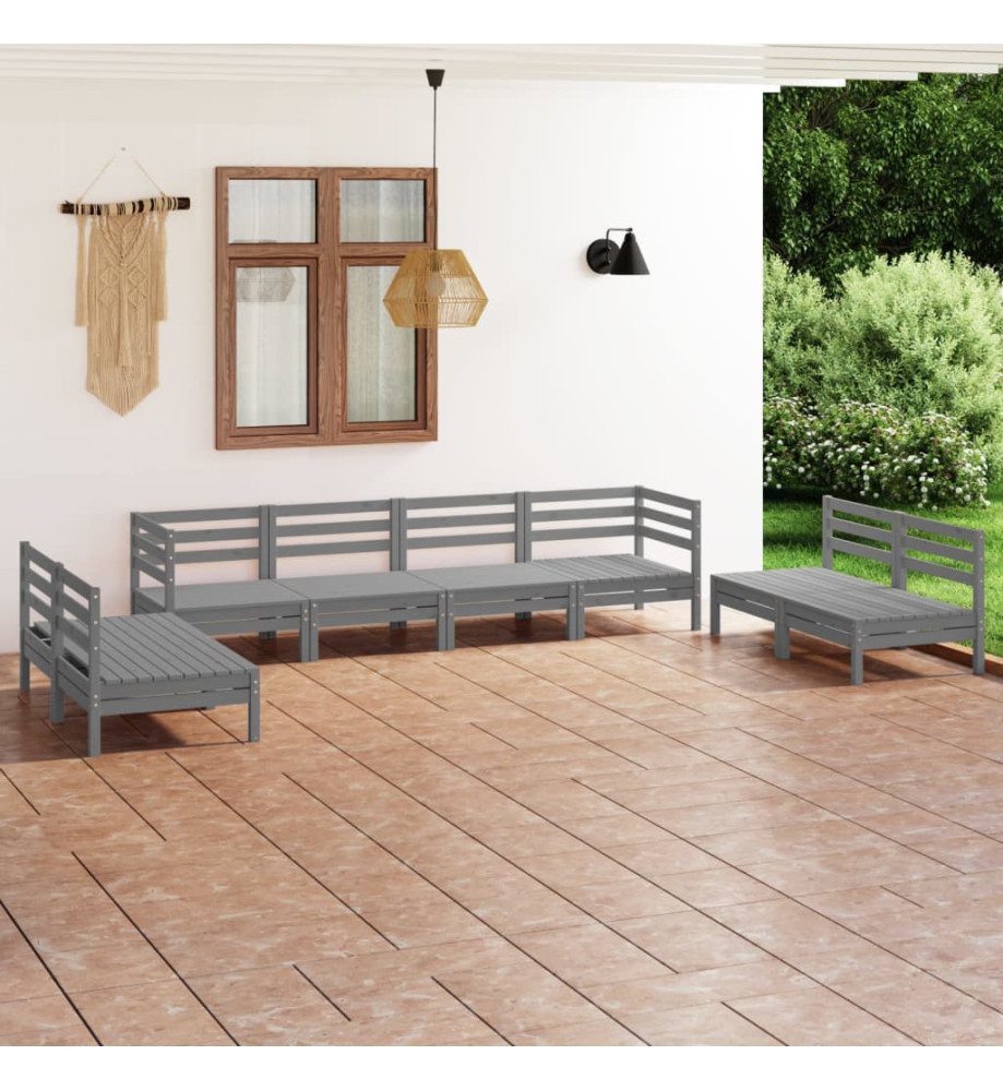 Salon de jardin 8 pcs Gris Bois de pin massif