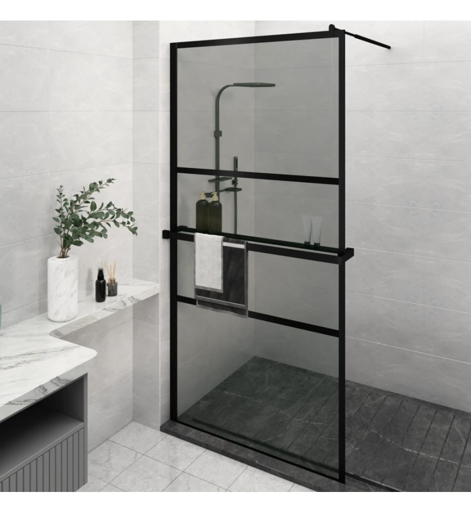 Paroi de douche avec étagère Noir 115x195cm Verre ESG&Aluminium