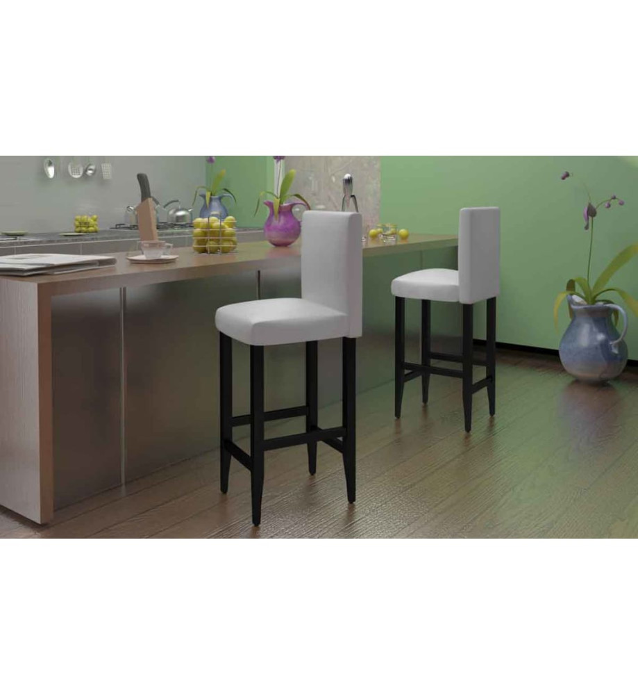 Tabourets de bar lot de 4 blanc similicuir