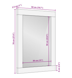 Miroir de bain 50x70x2,5 cm bois de manguier massif et verre