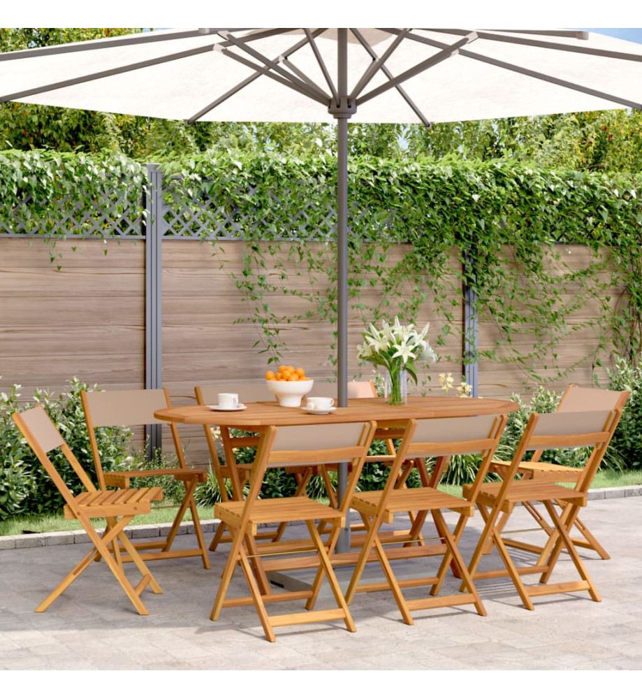 Chaises de jardin pliantes lot de 8 taupe tissu et bois massif Chaises de jardin pliantes lot de 8 taupe tissu et bois massif