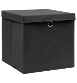 Boîtes de rangement avec couvercle 4 pcs Noir 32x32x32 cm Tissu