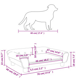 Lit pour chien gris clair 70x48x22 cm velours