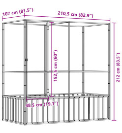 Volière argenté 210,5x107x212 cm acier