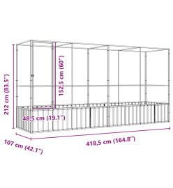 Volière avec extension argenté 418,5x107x212 cm acier