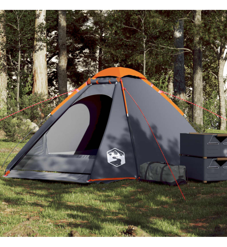 Tente de camping à dôme 4 personnes gris et orange imperméable