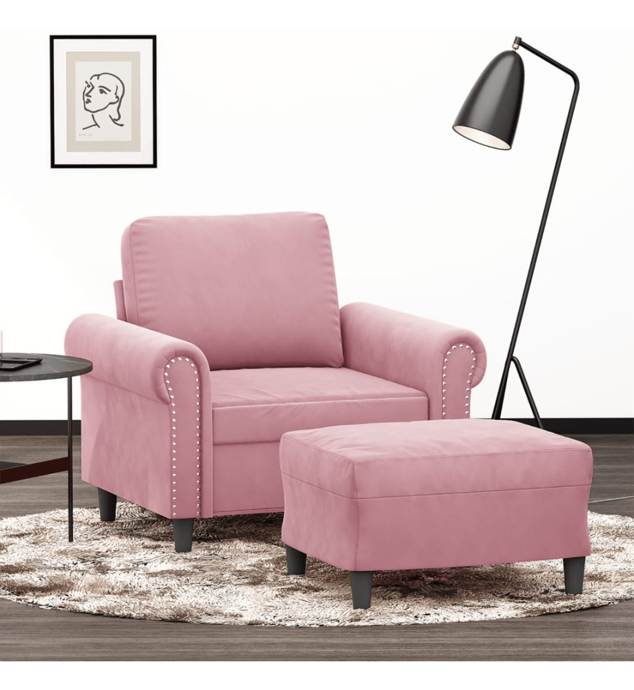 Fauteuil avec repose-pied Rose 60 cm Velours