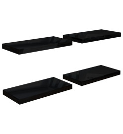 Étagère murale flottante 4 pcs Noir brillant 50x23x3,8 cm MDF