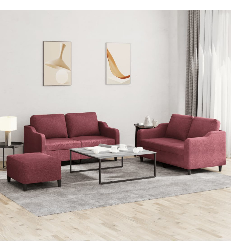 Ensemble de canapés 3 pcs avec coussins Rouge bordeaux Tissu