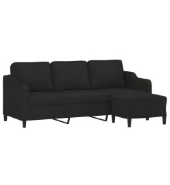 Canapé à 3 places avec repose-pieds Noir 180 cm Tissu