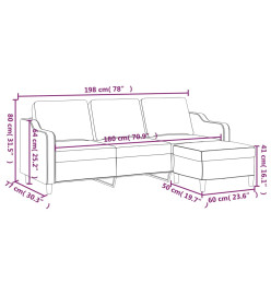 Canapé à 3 places avec repose-pieds Noir 180 cm Tissu