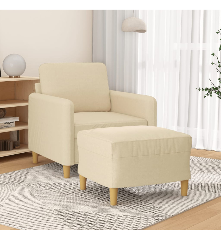 Fauteuil avec repose-pied Crème 60 cm Tissu