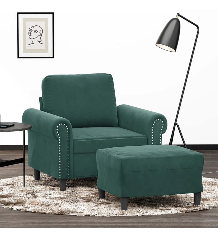 Fauteuil avec repose-pied Vert foncé 60 cm Velours