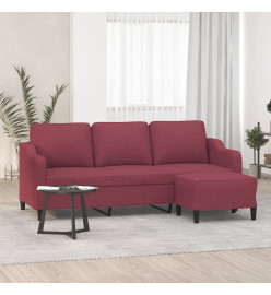 Canapé à 3 places avec repose-pieds Rouge bordeaux 180 cm Tissu