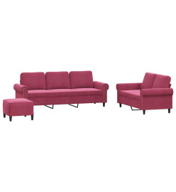 Ensemble de canapés 3 pcs avec coussins Rouge bordeaux Velours