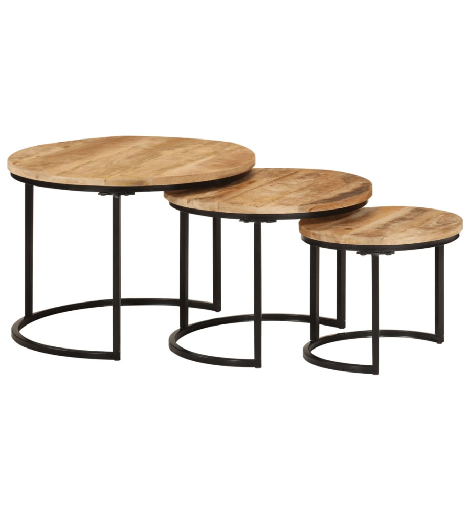 Tables gigognes 3 pcs bois de manguier massif brut