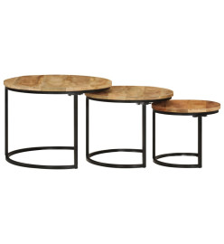 Tables gigognes 3 pcs bois de manguier massif brut