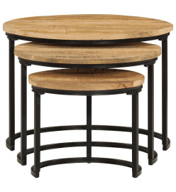 Tables gigognes 3 pcs bois de manguier massif brut