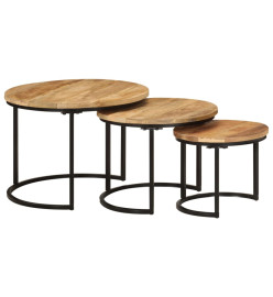 Tables gigognes 3 pcs bois de manguier massif brut