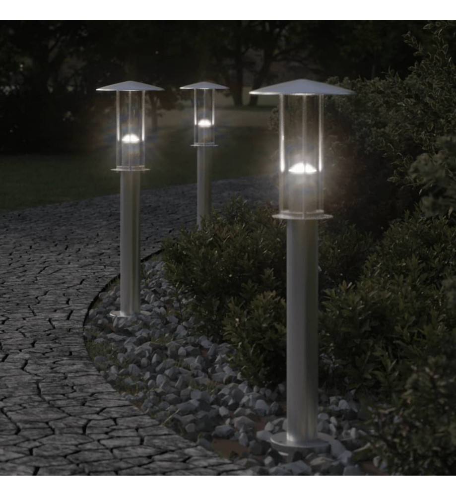 Lampadaires d'extérieur 3 pcs argenté 60 cm acier inoxydable