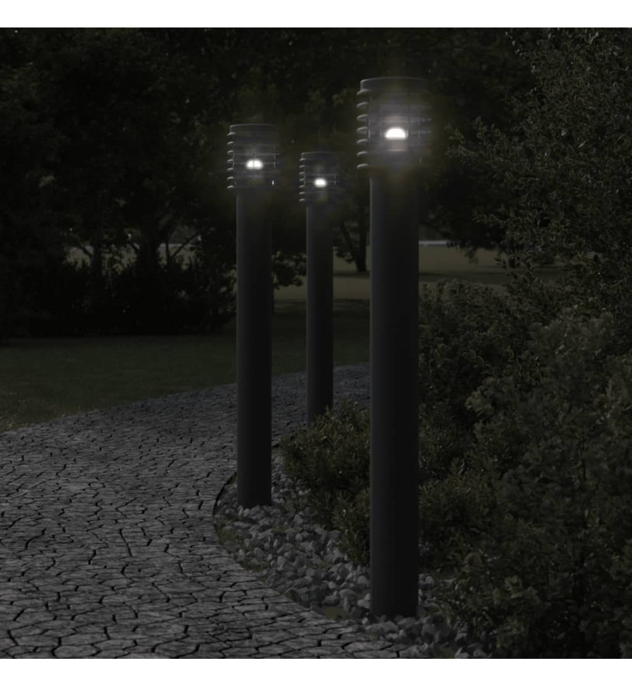 Lampadaires d'extérieur avec sortie 3 pcs noir acier inoxydable