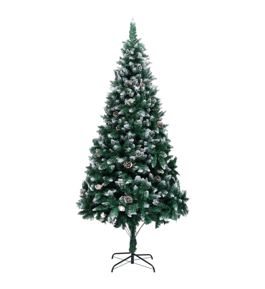 Sapin de Noël avec pommes de pin et neige blanche 210 cm