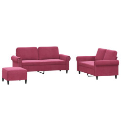 Ensemble de canapés 3 pcs avec coussins Rouge bordeaux Velours