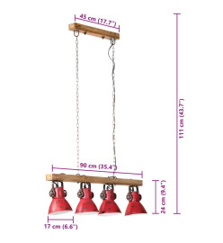 Plafonnier 25 W rouge délavé 90x24x111 cm E27