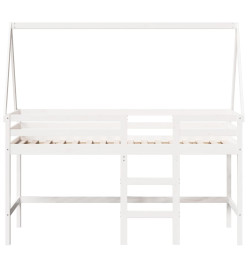 Lit superposé et échelle et toit blanc 90x200cm bois pin massif