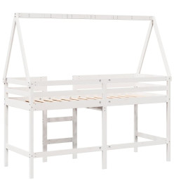 Lit superposé et échelle et toit blanc 90x200cm bois pin massif
