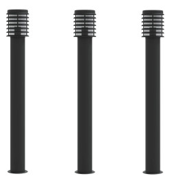 Lampadaires d'extérieur 3 pcs noir 110 cm acier inoxydable