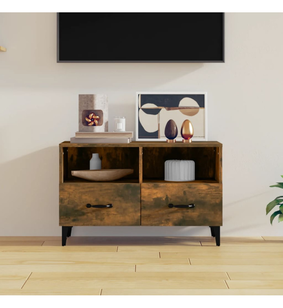 Meuble TV Chêne fumé 80x36x50 cm Bois d'ingénierie