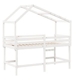 Lit superposé et échelle et toit blanc 80x200cm bois pin massif