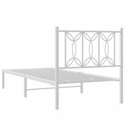 Cadre de lit métal avec tête de lit blanc 90x200 cm