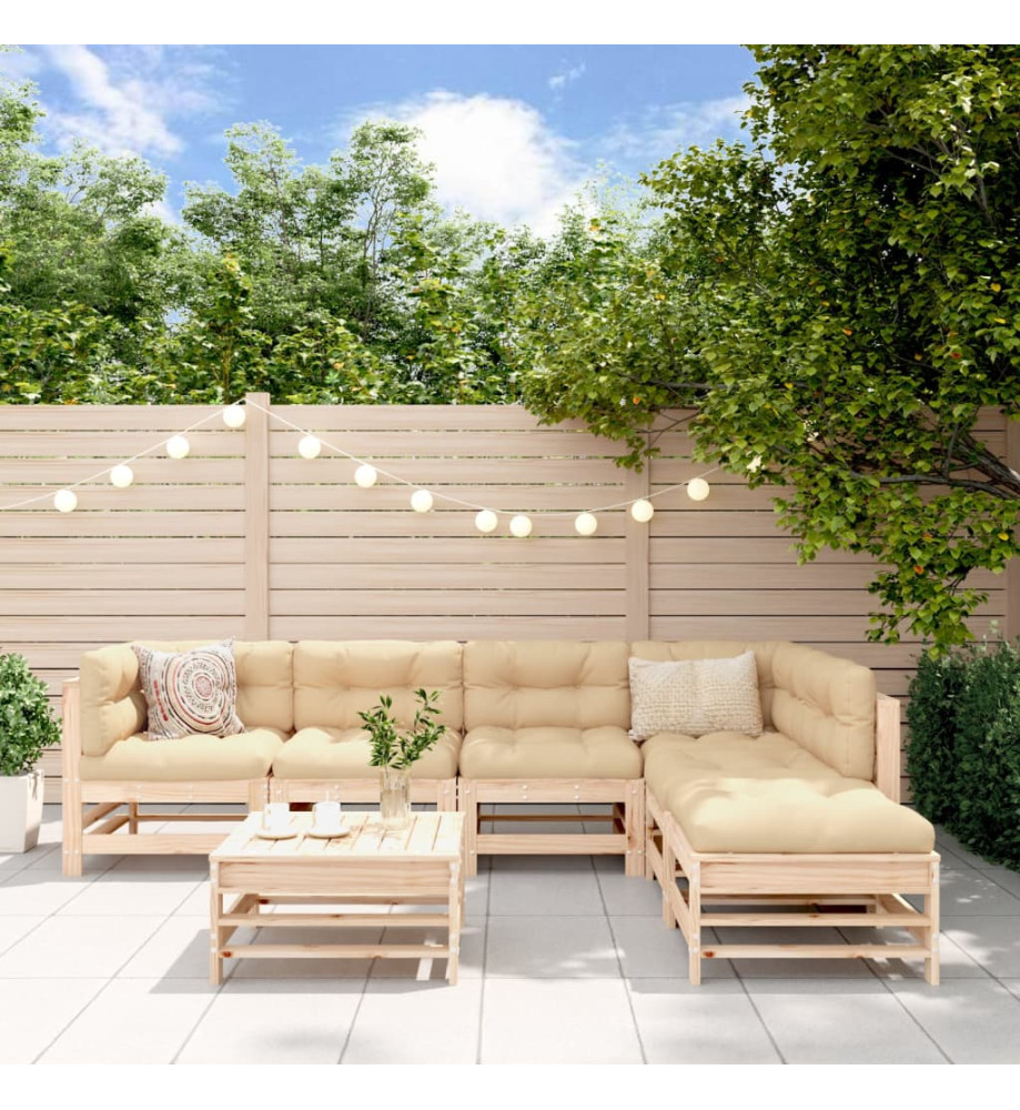 Salon de jardin 7 pcs avec coussins bois massif