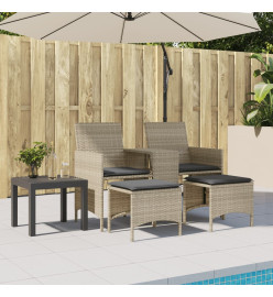 Canapé de jardin 2 places avec table tabourets gris clair rotin