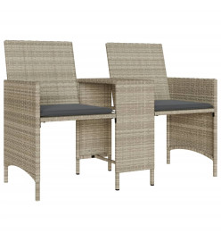 Canapé de jardin 2 places avec table tabourets gris clair rotin