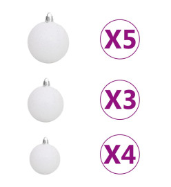 Arbre de Noël artificiel d'angle LED et boules Blanc 240 cm PVC