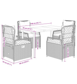 Ensemble à manger de jardin et coussins 5 pcs gris clair rotin