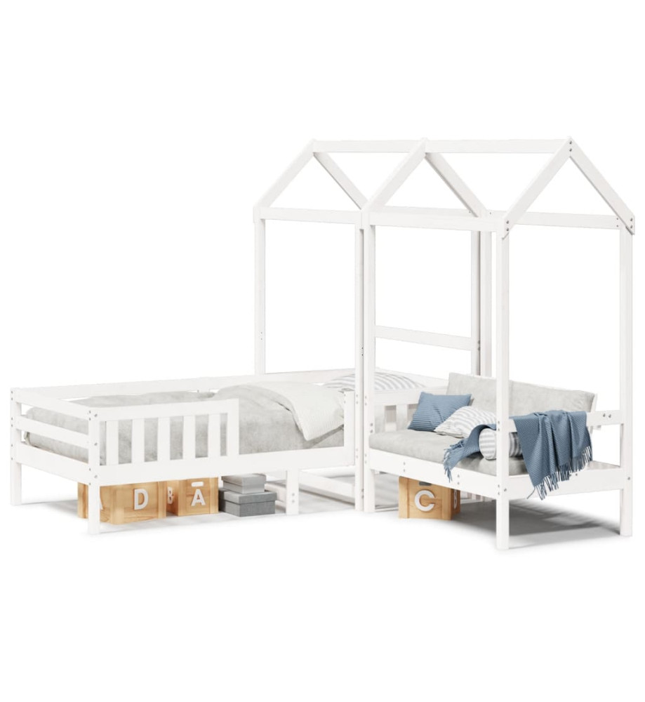 Ensemble de lit et de banc avec toit 80x200 cm bois massif pin Ensemble de lit et de banc avec toit 80x200 cm bois massif pin