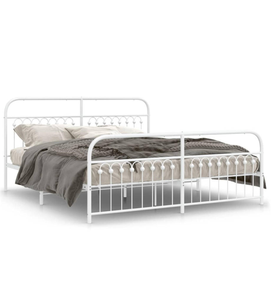 Cadre de lit métal avec tête de lit/pied de lit blanc 183x203cm Cadre de lit métal avec tête de lit/pied de lit blanc 183x203cm